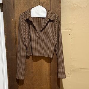 Zara Brown Houndstooth Cropped Blazer